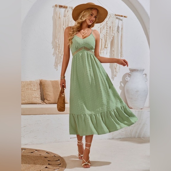 Swiss Dot Sleeveless Midi Dress Casual - Picture 4 of 6